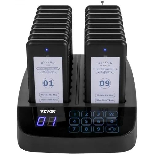 Restaurant Pager 16 Coasters Paging System Max 98 Nursery Pager Wireless Paging Queuing Calling System Touch Screen with Vibration, Flashing and Buzzer for Social Distance Hotels and Cafes
