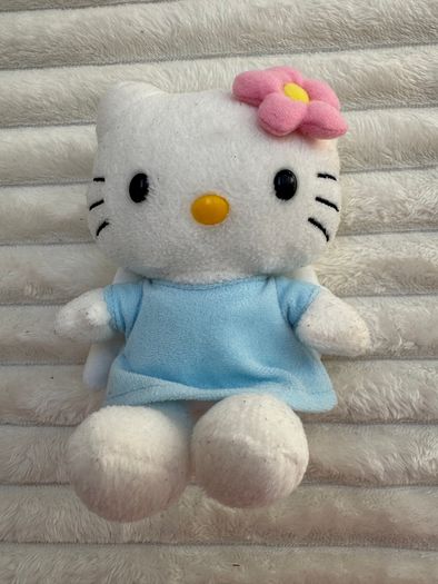 Hello Kitty Beanie TY Sanrio Blue Dress Pink Flower Angel Plush 2009 Used Dirty Please look at the pictures