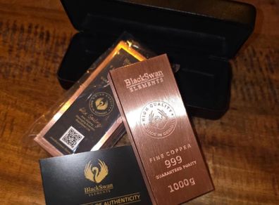 Black Swan 1kg copper bar. New