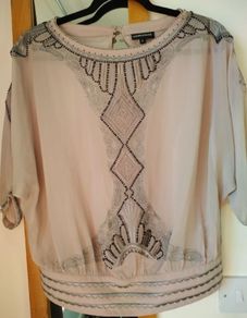 warehouse 100% silk embroidered beaded top blouse