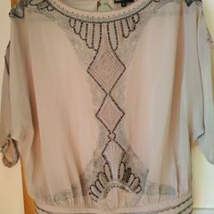 warehouse 100% silk embroidered beaded top blouse