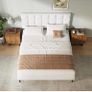 Double Bed Frame, Easy Assembly, Sturdy Wooden Slat Support, Upholstered Platform with Headboard, No Box Spring Needed, White Double Bed 135x190 Image 4
