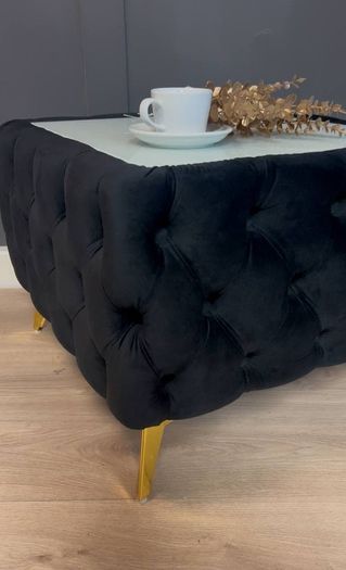 Velvet coffee table with glass
