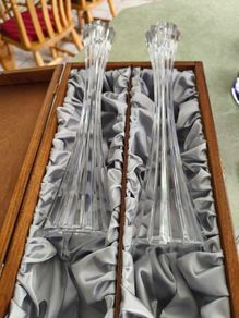 TIPPERARY CRYSTAL, 2 Tall New Candle Holders in woodin box.
