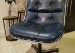 Set Of Four 1960's Vintage Charles Pollock Leather And Chromed Executive Chairs In Dark Blue