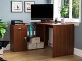 Longton Adjustable, L-Shaped Computer Desk with Shelves, Drawer and Door, Home Office PC/Laptop Table, Gaming Study Workstation, Furniture, Walnut