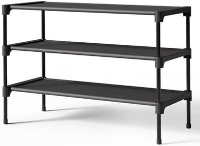 Shoe Rack - Premium Non-Woven Shoe Rack Shelf, Shoe Organizer for Closet, Entryway, Garage & Corridor, Sturdy & Durable Long Stackable Shoe Shelves, 63 x 30 x 39 cm, Black