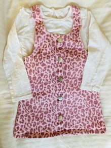 Pink leopard print pinafore with long sleeved top 2-3