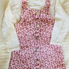 Pink leopard print pinafore with long sleeved top 2-3
