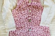 Pink leopard pinafore with white long sleeved top 2-3