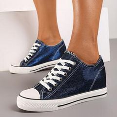 Amazing Metallic Blue Shoes - Hidden Wedge Lace Ups size 6