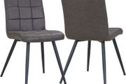 Set Of 2 x Cubana Fabric Upholstered Kitchen Dining Chair with Strong Black Metal Legs Living Room Bedroom Chair (Dark Grey, Fabric)