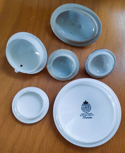 Selection of different bone china tea pot & trinket box lids