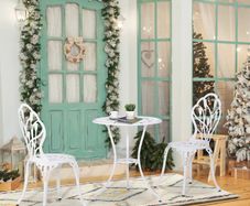 3PCs Garden Table Set Bistro Set Round Table with Umbrella Hole and 2 Chairs for Outdoor Indoor Patio Balcony Aluminium