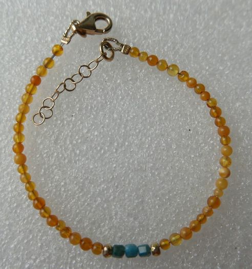 925 Sterling Silver Beaded Bracelet with Orange and Blue Stones