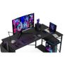 Shaped Gaming Desk, 100x70 cm Computer Corner Desk with Storage Bag, Office Desk Small Writing Table with Large Reversible Storage Shelves, Workstation for Study Play Work Home Office, Black Image 3