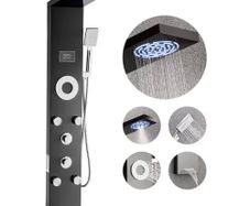 Shower Panel Tower System with Rainfall Shower Head, LED, 53 in Brushed Stainless Steel Shower Column, 6-Function Faucet, Wall-Mount Rain Massage