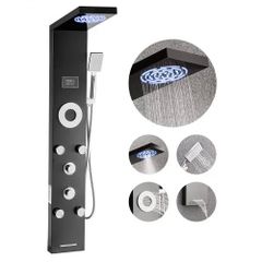 Shower Panel Tower System with Rainfall Shower Head, LED, 53 in Brushed Stainless Steel Shower Column, 6-Function Faucet, Wall-Mount Rain Massage