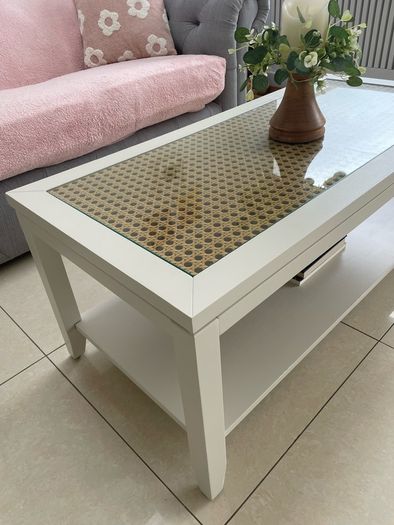 Painted coffee table with wicker effect top