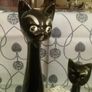 Pair Black Kitsch Mid Century Cat Spill Vases Figurines Image 2