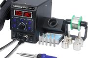 2-in-1 Hot Air Gun Rework and Soldering Iron Station, Cold/Hot Air Conversion, Soldering Iron Station with Digital Temperature Correction and Sleep Function