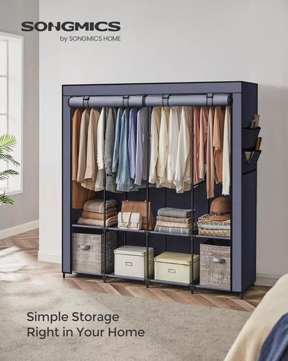 Clothes Wardrobe, Portable Closet, Garment Organiser Rack with 4 Hanging Rails