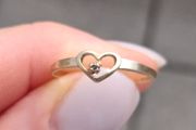 Yellow 9ct gold love heart ring with diamond size I