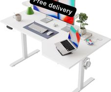 L-Shaped Electric Standing Desk, 140cm Height Adjustable Sit-Stand Desk for Home Office