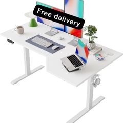 L-Shaped Electric Standing Desk, 140cm Height Adjustable Sit-Stand Desk for Home Office