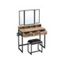 Dressing table with 3-piece folding mirror and stool  dressing table, dressing table with 3-piece folding mirror, hairdryer holder, cosmetic table with upholstered stool, 3 drawers, industrial design, vintage brown-black Image 8