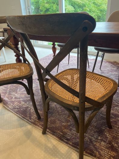 Two Cross Back Dining Chairs Rattan seat