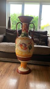 Large Vintage Style Hand Painted Ceramic Floor Vase  Floral Twin