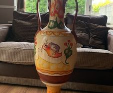 Large Vintage Style Hand Painted Ceramic Floor Vase  Floral Twin