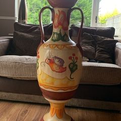 Large Vintage Style Hand Painted Ceramic Floor Vase  Floral Twin