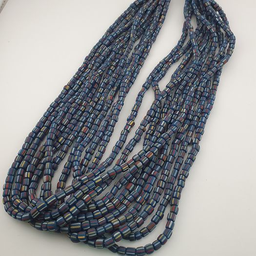 Vintage African Style Stripe Pattern 5.5 - 6 mm Glass Beads Necklace