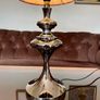 Retro Modern Polished Nickel Chrome Tall Table with Fabric Shade Image 4