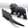 PRICE DROP  ...  Vintage Hand Carved Decorative Black Lion and Crocodile Image 2