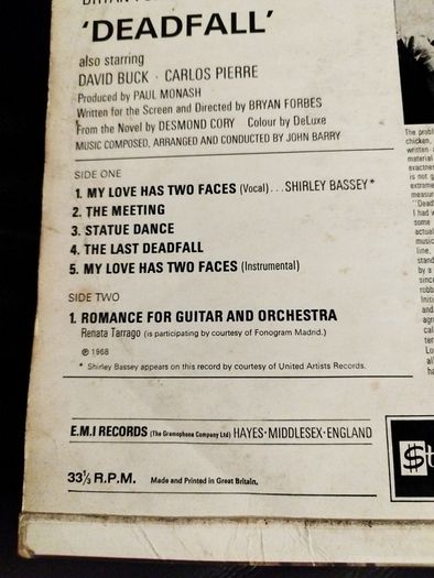 Deadfall Soundtrack John Barry lp