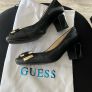 Guess Black Leather Block Heels Gold Detsil Image 5