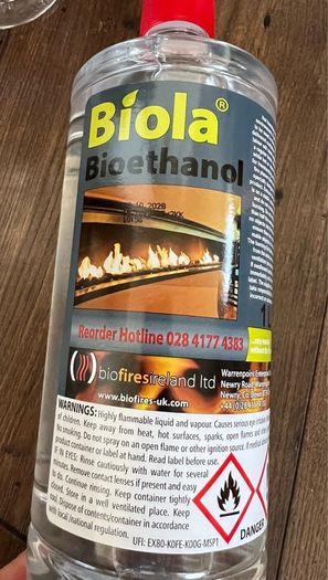 1 bottle of Biola Bioethanol Fireplace Fuel (1 litre)