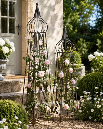 French Style Rose Obelisks Set of 2