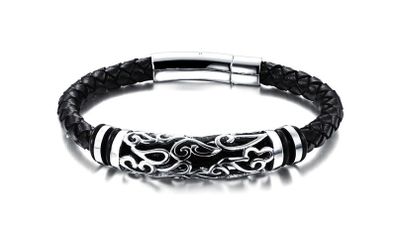 Trendy Real Leather Braided Rope Bracelet 20cm Long Black Men Jewellery Designer