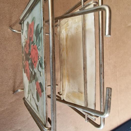 Vintage Brass Postcard or Letter Holder  Reversible Cottage & Red Roses