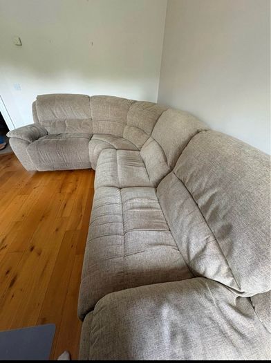 Beige corner manual recliner sofa
