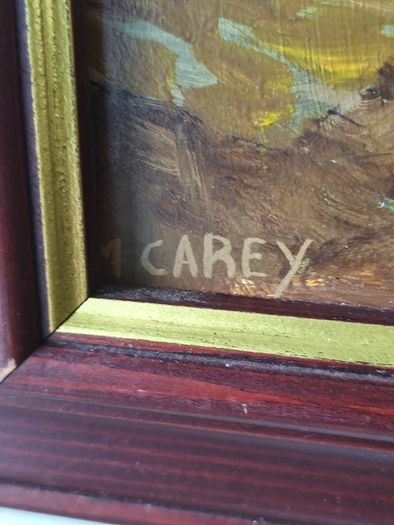 Lovely oil on board of forest land scape singed M Carey.