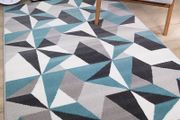 Grey Silver Cream Duck Egg Blue Kaleidoscope Geometric Modern Traditional Living Room Rug (FREE POSTAGE)