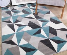 Grey Silver Cream Duck Egg Blue Kaleidoscope Geometric Modern Traditional Living Room Rug (FREE POSTAGE)