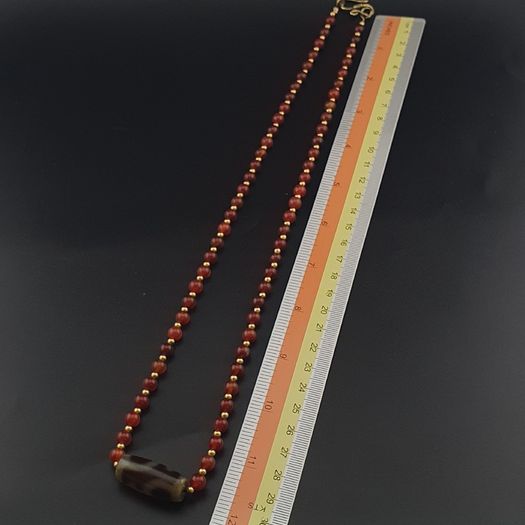 Vintage Treasure Vase Pattern Agate & Carnelian Beads Necklace