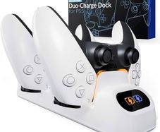 FREE EXPRESS SHIPPING PS5 Controller Charging Station made for PlayStation 5 Console DualSense PS5 Controllers - Twin Docking charging Station PS5 Accessories Solution - Pearl White Edition