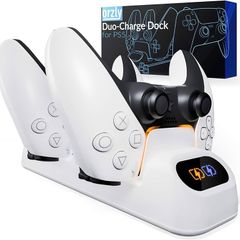 FREE EXPRESS SHIPPING PS5 Controller Charging Station made for PlayStation 5 Console DualSense PS5 Controllers - Twin Docking charging Station PS5 Accessories Solution - Pearl White Edition